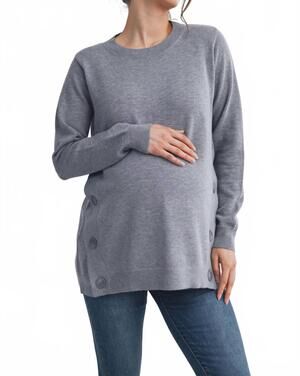 NEW HELLO MIZ button side maternity nursing pullover sweater in heather grey